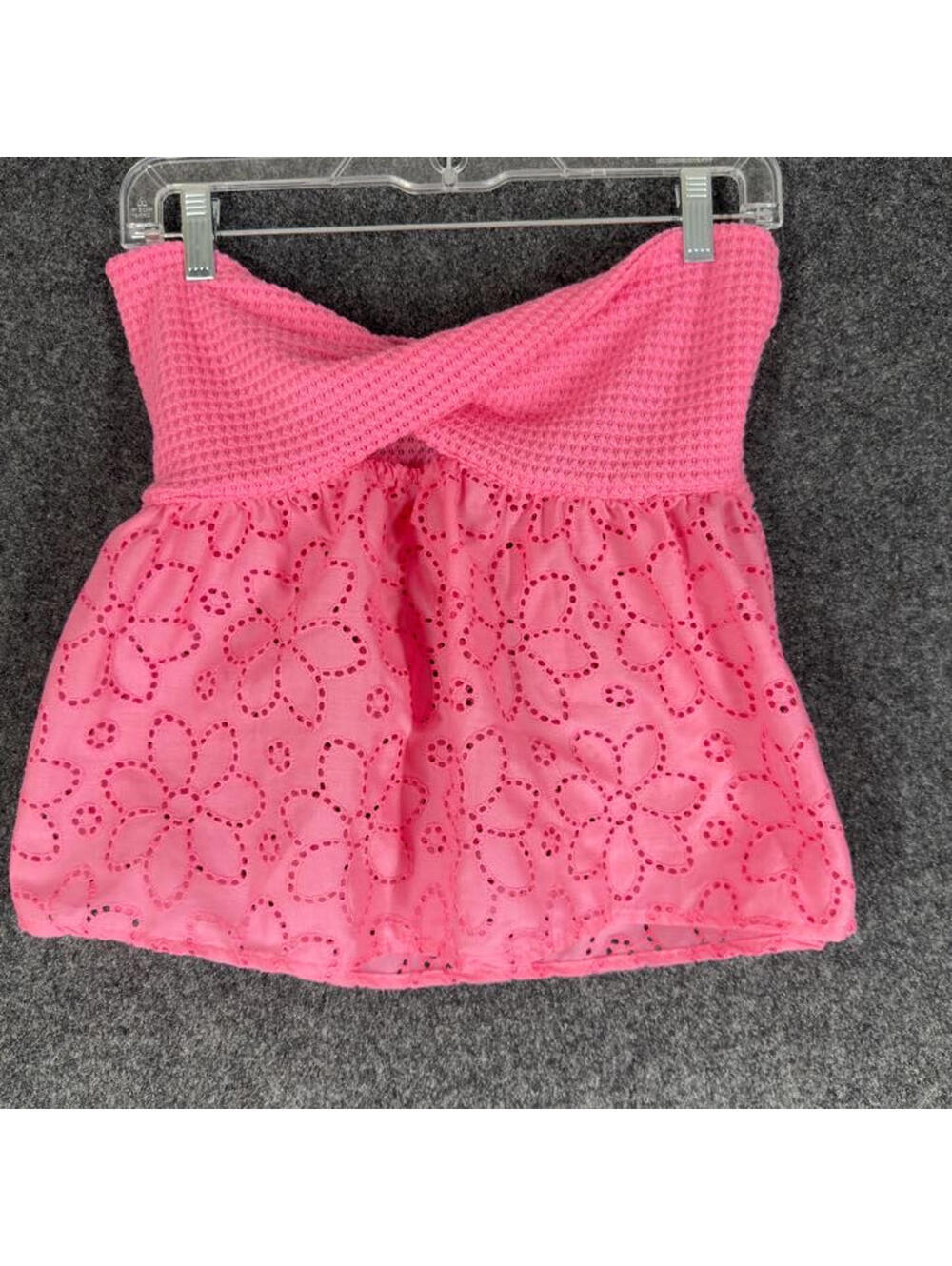 SheIn Top Women M Medium Pink Floral Embroidered Strapless Sweetheart Casual